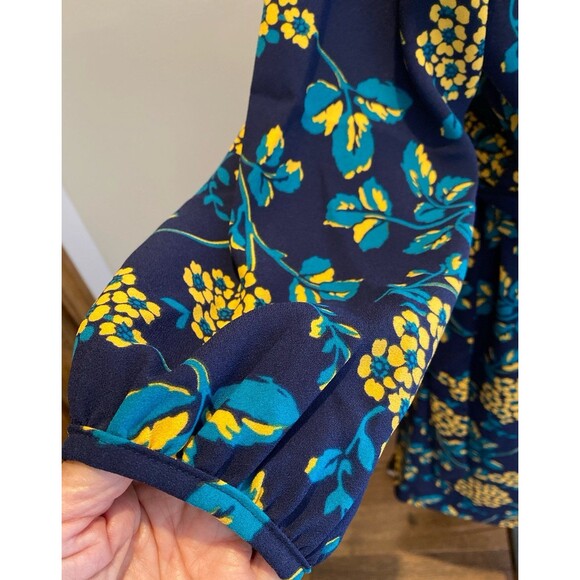 J. Crew Navy Blue Gold Floral Wrap Dress Plus Size 16 in 365 Crepe Fabric J.Crew - Picture 4 of 11